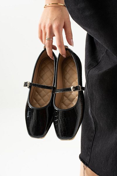 STOCON Women's Ballerina Croco Patterned Belted Casual and Office Shoes