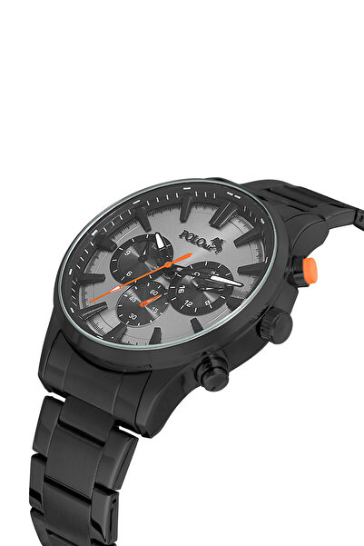 Polo Air ساعة يد رجالية كلاسيكية معدنية باللون الأسود والرمادي والبرتقالي PL-...