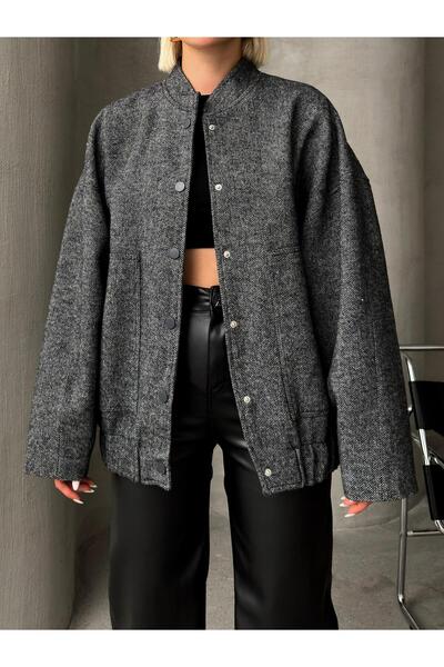 Olcay Houndstooth mintás Snap Bomber dzseki - ANTRACIT 8234