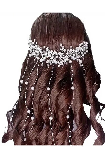 Evsay Sarkan Model Gelin Tacı Düğün Nikah Nişan Kına Aksesuarı İncili Taşlı M...