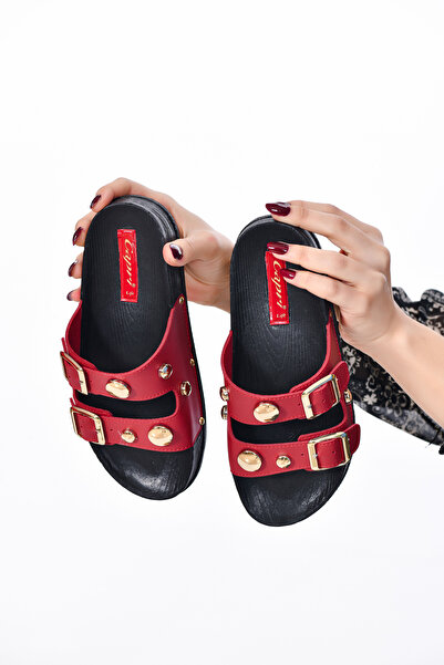 CAPRİ MODA Metal Detailed Double Buckle Design Orthopedic Sole Women's Slippers