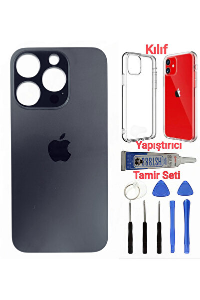 indirimplus iPhone 15 Pro Max Arka Kapak Pil Kapağı Cam Ürün SİYAH TİTANYUM R...