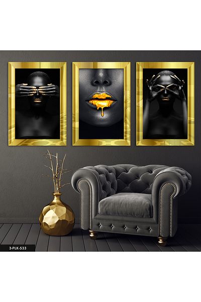 Evinemoda Femei africane Gold 3 piese Plexi oglindă pictură
