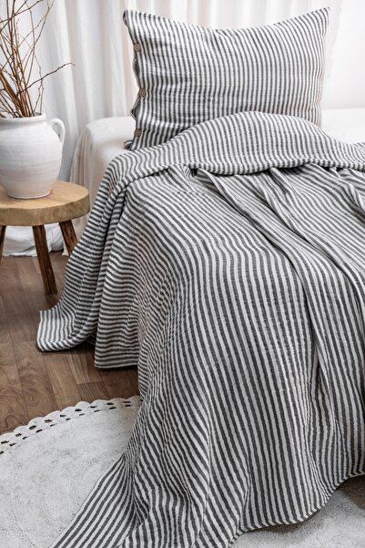 EIFIN Modern Tek Kişilik %100 Pamuk 3 Katlı Müslin Yatak Örtüsü Seti Çizgili