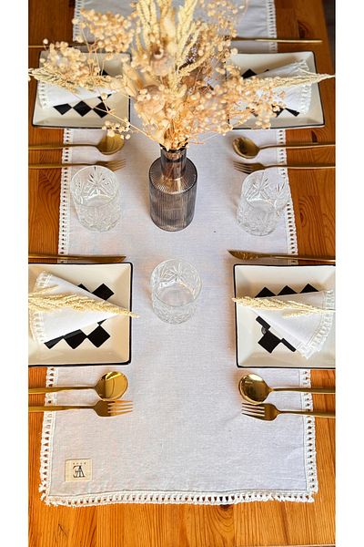 EVYA 100% bumbac lenjerie brută cu ciucuri 40x110 cm Serviciu american, masă