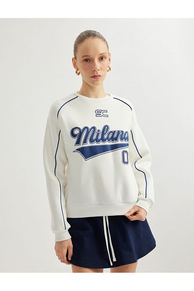 Koton Raised College Printed Crew Neck Long Sleeve Oversize Sweatshirt