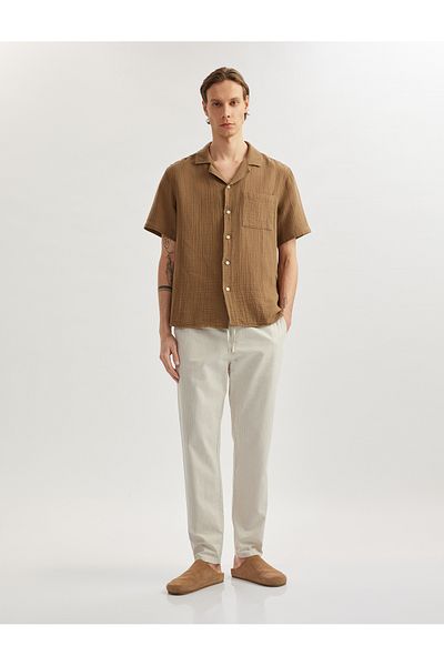 Koton Linen Cotton Blended Pocket Detailed Belted Striped Summer Chino Pants