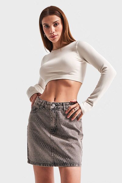 its basic Women's Smoked Color T3S571 Shiny Stone Design Denim Skirt