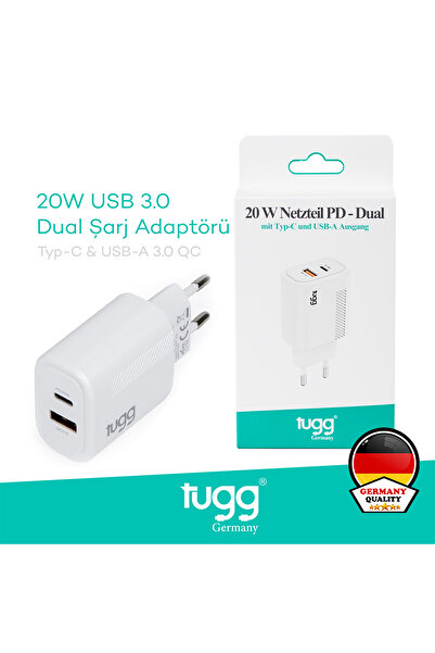 Tugg Germany Akıllı Şarj Başlık 20w Isı Ve Akım Korumalı Hızlı Sarj Usb Type-...