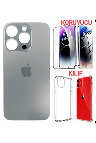 indirimplus iPhone 15 Pro Max Arka Kapak Pil Kapağı Cam Ürün NATUREL TİTANYUM...