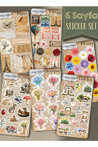 Scrapbook Collage Series Sticker Seti (6 Sayfa) / Journal Set, Scrapbook, Pla...