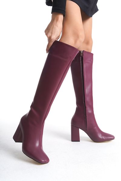 Niloshka Dolvens Burgundy Leather Zippered Women's Boots
