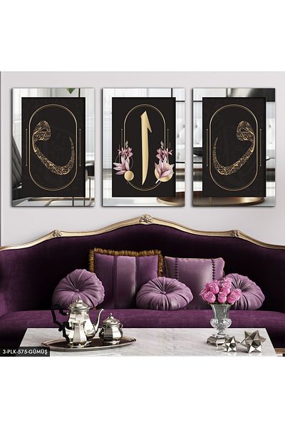 Evinemoda Elif Vav Silver 3 piese de masă cu oglindă din plexiglas