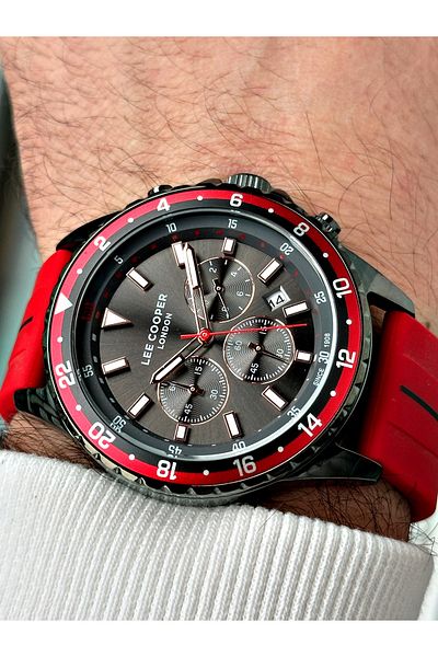 Lee Cooper Function Red Color Silicone Cord Men's Wrist Watch 7210.068