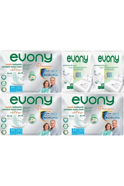 Evony Premium Hasta Bezi Yetişkin Bel Bantlı Tekstil Yüzey Orta 90 Adet+ Yata...