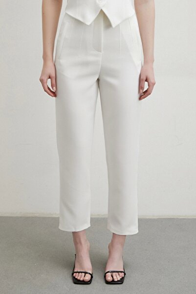 Never more Ecru Skinny Fabric Trousers - Front Collet