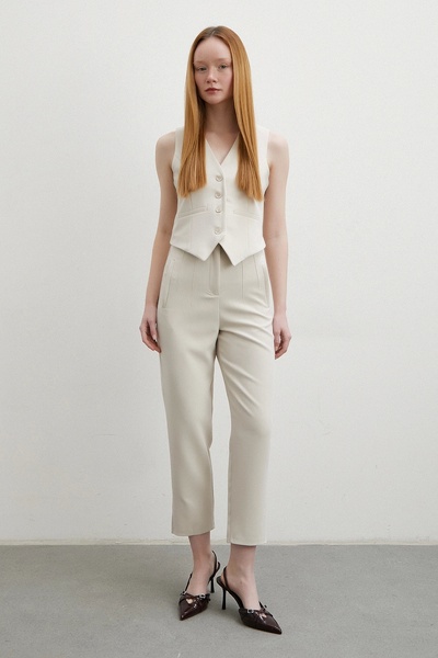 Never more Παντελόνι από στενό ύφασμα σε μπεζ χρώμα - Με πέτο στο μπροστινό μέρος