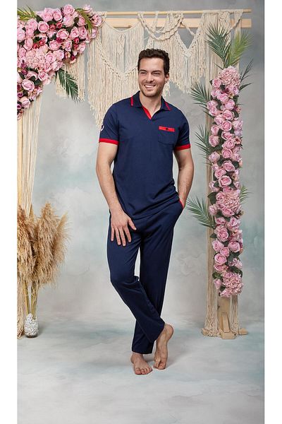 Doreanse Ανδρικό Σετ Πιτζάμες T-Shirt με γιακά πόλο Navy Blue Sailor 25Y4572