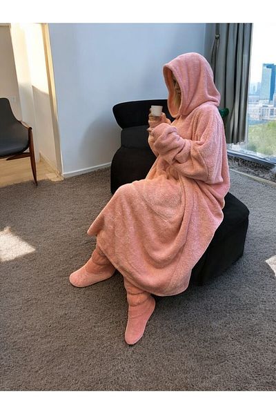 fluffy Wellsoft Wearable Hooded Healthy Jumpsuit - Warm Design for Television and Sleep