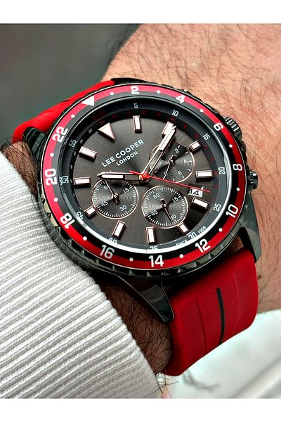 Lee Cooper Function Red Color Silicone Cord Men's Wrist Watch 7210.068