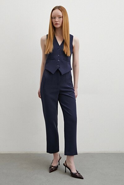 Never more Navy Blue Skinny Trousers - Front Collet