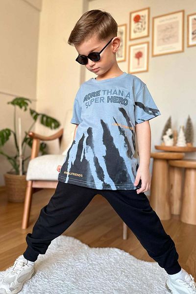 Riccotarz Băieți Mai mult decât text și text învechit Tricou cu detalii imprimate Costum de trening albastru