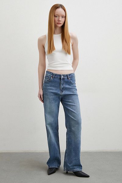 Never more High Waist Five Pockets Blue Jeans