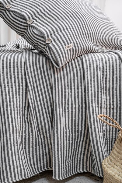 EIFIN Modern Tek Kişilik %100 Pamuk 3 Katlı Müslin Yatak Örtüsü Seti Çizgili