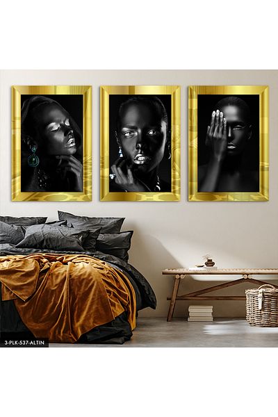Evinemoda Femei africane Gold 3 piese Plexi oglindă pictură