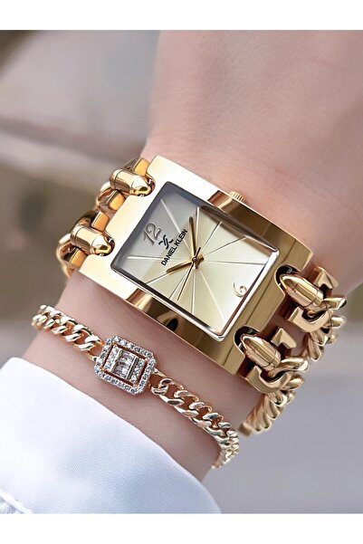 Daniel Klein Spor Zincir Kordon Köşeli Seri 2 Yıl Garantili Kadın Kol Saati+Bileklik BDK.10036.2