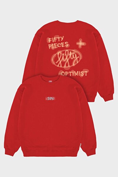 Kadın Kırmızı Oversize Sırt Baskılı Sweatshirt