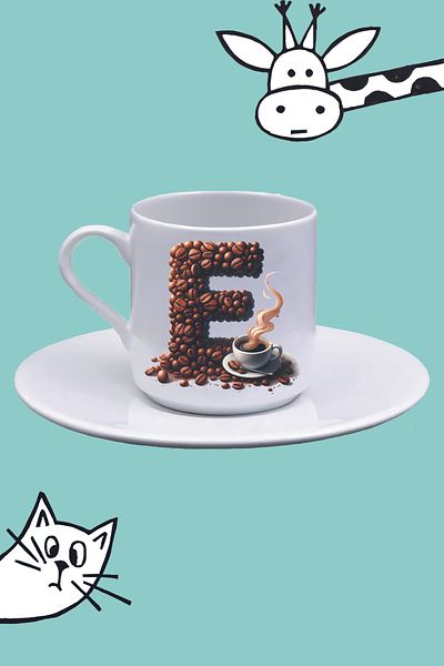 Olympus plus E Letter Coffee Pattern Printed Turkish Coffee Cup