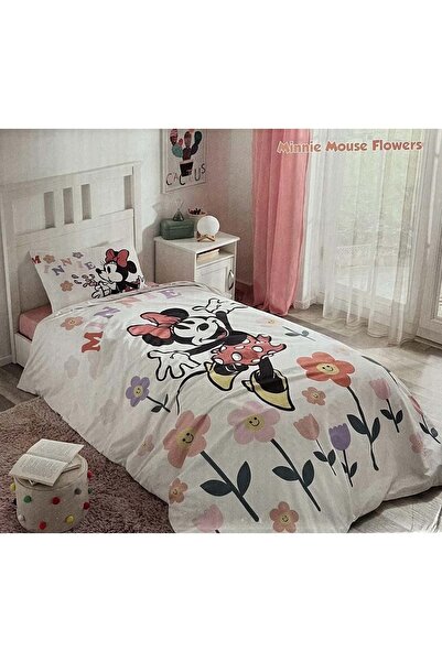 Özdilek Özdilek Lisanslı Disney Minnie Mouse Flowers Tek Nevresim Takımı Beyaz