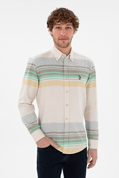 U.S. Polo Assn. Ανδρικό πέτρινο μακρυμάνικο πουκάμισο 50291255-VR049