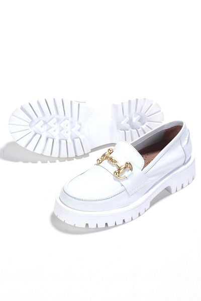 BELİSİA White Genuine Leather High Sole Loafer Women's Shoes