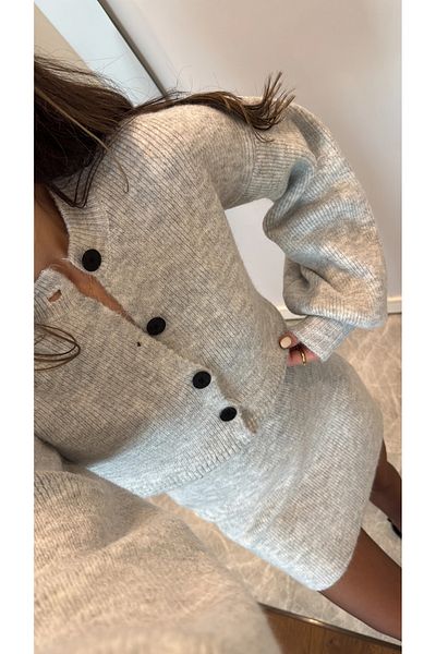 My Blog Gray Cardigan Skirt Set - 00377