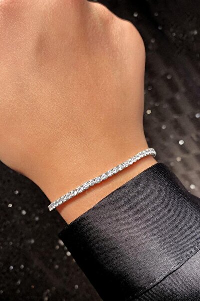 Spossy Silver Jewelry 925 Ayar Gümüş, 2,5mm +A Kalite Zirkon Taşlı, Pırlanta ...