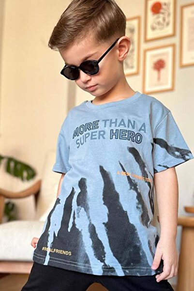 Riccotarz Băieți Mai mult decât text și text învechit Tricou cu detalii imprimate Costum de trening albastru