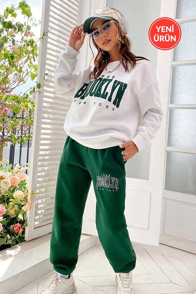 Rex Darius Brooklyn Detailed Cotton Oversize Sweatshirt and Tracksuit Set - 3 Thread
