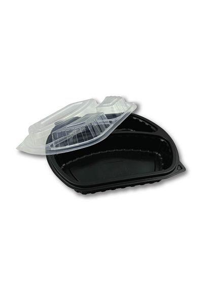 Home Black Plastic Lid Food Container Microwave Container 3 Compartments 150 Pieces