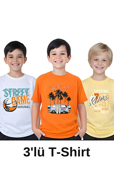 panios kids Pachet de 3 tricou cu mânecă scurtă cu imprimeu Take it-Street-Ri...