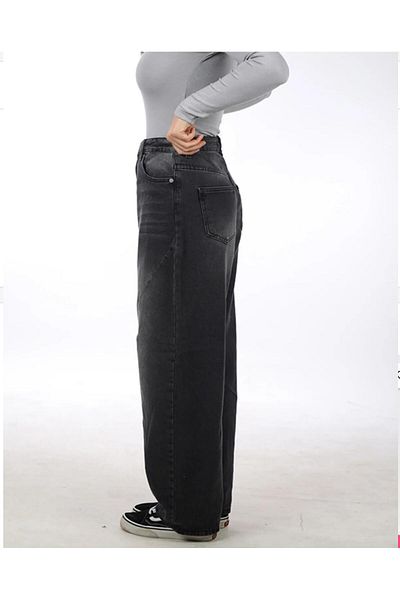 Asia (Bel Adjustable) Baggy Jeans with Side Buckle (Ground) Bol Leg