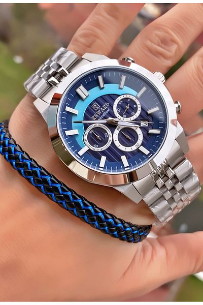 Reward Brand Silver Color Inner Functions Active Men's Wrist Watch - Bracelet Gift