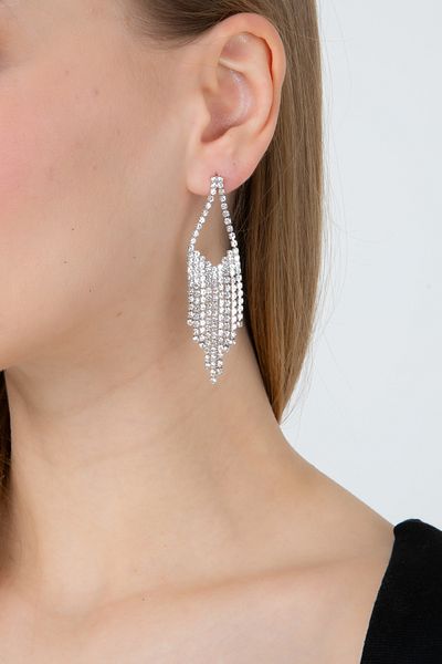 Furtek Aksesuar Women's Thin Exquisite Dangle Detailed Minimal Zircon Stone Earrings Trend Elegant Wedding Engagement Glittering
