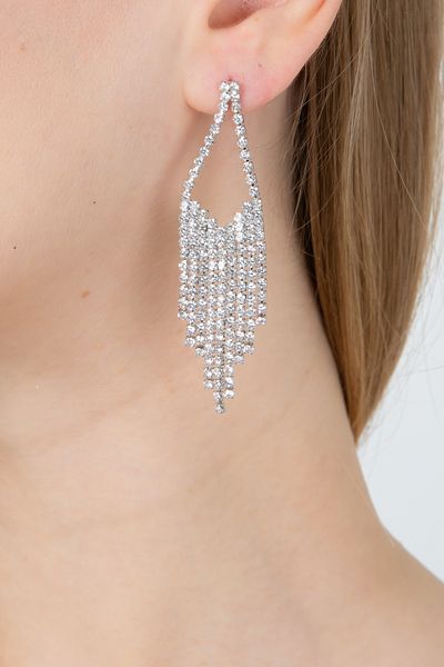 Furtek Aksesuar Women's Thin Exquisite Dangle Detailed Minimal Zircon Stone Earrings Trend Elegant Wedding Engagement Glittering