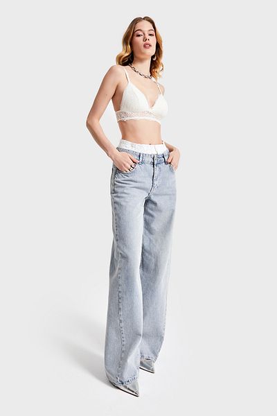 its basic Blugi de damă culoare 2S532 denim cu detaliu boxer cu volan Palazzo Fit