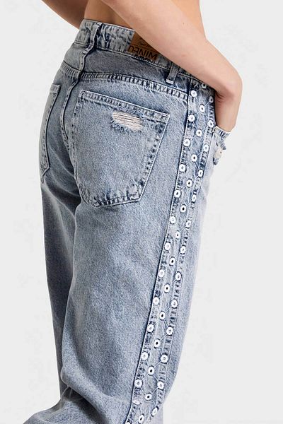 its basic Blugi de damă Denim Color Flare Fit - Broderie laterală, denim 100% Koton Design