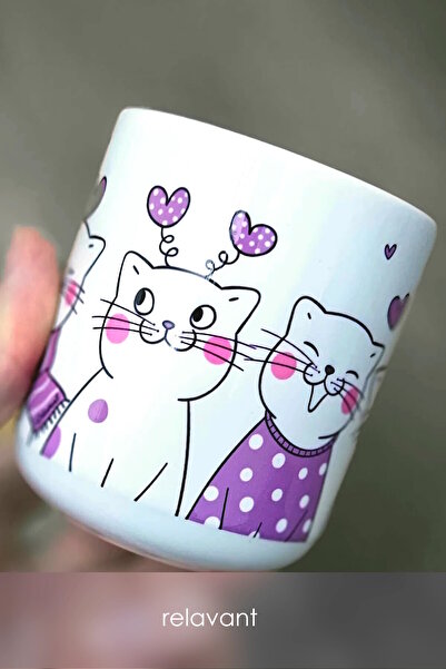 Relavant Cat Mug Cup Purple Cat Luxury Porcelain Mug with Gift Box