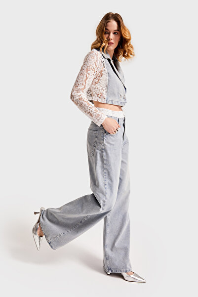 its basic Жіночі джинси кольору 2S532 з мереживною обробкою, боксерським кроєм та широкими штанинами