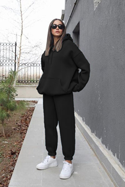 YAKAMEL Γυναικείο σετ αθλητικής φόρμας oversize με κουκούλα και ελαστικά μανίκια